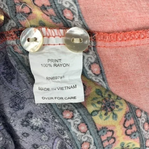 Fig and Flower Boho Peasant Blouse Mixed Prints Floral Geometric Cottagecore L - Picture 9 of 10